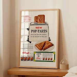 Plakat do kuchni, reklama Pop-Tarts w stylu vintage Kellogg's, plakat śniadaniowy do druku w stylu retro, wydruk do kuchni, prezent dla miłośników jedzenia, cyfrowa sztuka ścienna