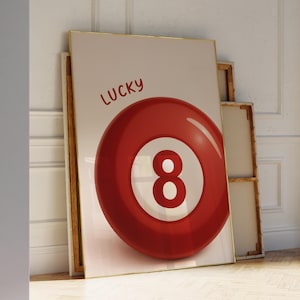 Lucky Ball Poster, Lucky You Digital Download, 8 Ball Art, Vintage Game Decor, Playful Billiards Print, Retro Bar Cart Art, Cool Wall Art