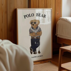 Poster Polo Bear Golf, Stampa Ralph Lauren, Poster Polo Bear bianco, Arte murale Polo Bear, Stampa di moda di lusso Polo Bear Art