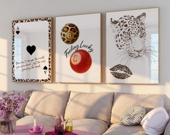 Leopard Lucky Print Set, Kitsch Animal Wall Art (Digital Download)