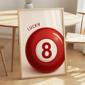 Lucky Ball Poster, Lucky You Art, 8 Ball Art, Vintage Game Decor, Playful Billiards Print, Retro Bar Cart Art, Cool Wall Art Physical Poster