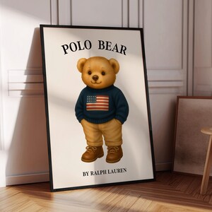 Poster dell'orso degli Stati Uniti, arte murale dell'orso, poster di moda, poster di moda americana vintage, stampa dell'orso Polo degli Stati Uniti, arte murale americana, poster fisico