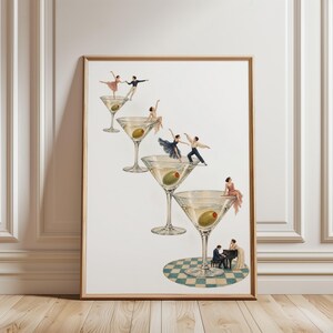 Surreal Martini Collage Poster, Cocktail Wall Art, Vintage Dance Print, Glam Bar Decor, Statement Living Room Poster, Party Gift