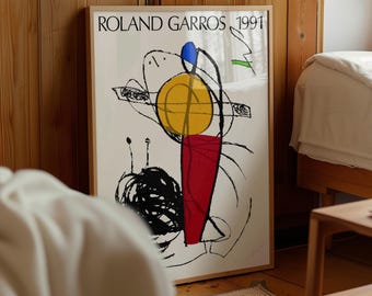Roland Garros 1991 Tennis Poster, Mid Century Modern Sports Wall Art