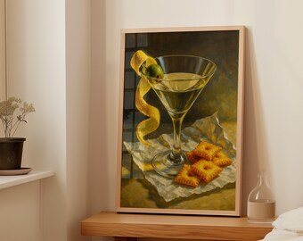 マティーニカクテルアートプリント、レトロなバーキッチン装飾