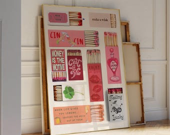 Retro Matchbox Poster, Trendy Red Print (Digital Download)