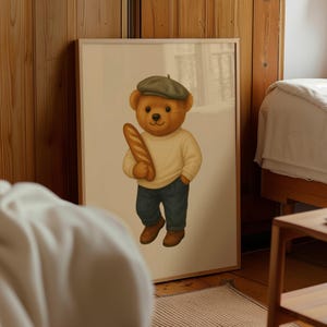 Francja Polo Bear plakat, Francja Moda plakat Vintage francuski magazyn plakat do druku Polo Bear Wall Art plakat do pokoju dziecięcego, Beige Bear Print