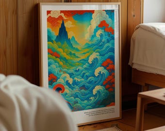 Plakat z japońskimi falami, japońska sztuka ścienna Wabi Sabi (pobieranie cyfrowe)