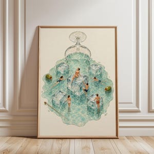 Surreal Pool Poster, Cocktail Inspired Wall Art, Retro Summer Print, Whimsical Aqua Decor, Living Room Statement Poster, Gift Idea