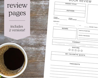Printable Book Review Template | Reading Journal Page (PDF PNG Bundle)