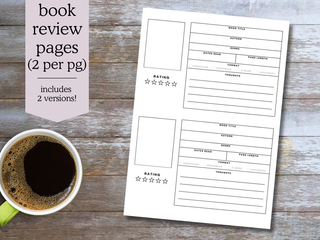 Printable Book Review Template: Reading Journal Page (PDF & PNG) - Etsy