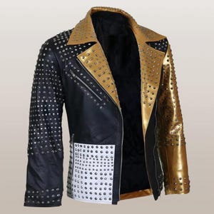 Studded Men&#39;s Leather Jacket – Genuine Cowhide Motorcycle Biker Coat