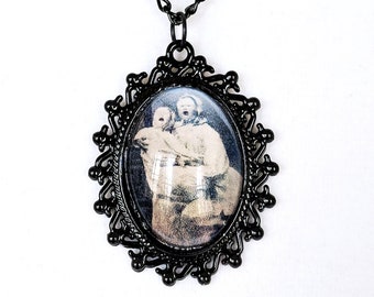 Black cameo necklace, Victorian style jewelry, Gothic pendant, antique photography, altered image necklace, oddities