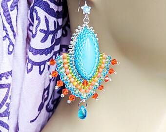 Kundan Style Earrings, Bollywood style earrings, Beaded earrings, Gemstone Earrings, Agate Earrings, Blue Earrings