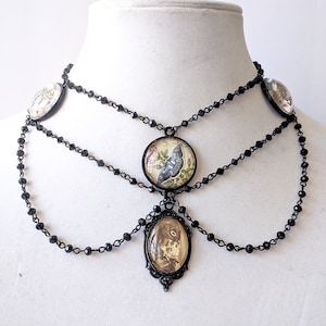 Memento Mori, Victorian Jewelry, Neo Victorian Metals, Black Crystal Choker, Antique Cameo Choker, Cameo Necklace, Black Crystal Necklace