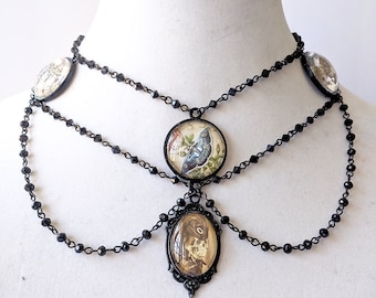 Memento Mori, Victorian Jewelry, Neo Victorian Metals, Black Crystal Choker, Antique Cameo Choker, Cameo Necklace, Black Crystal Necklace