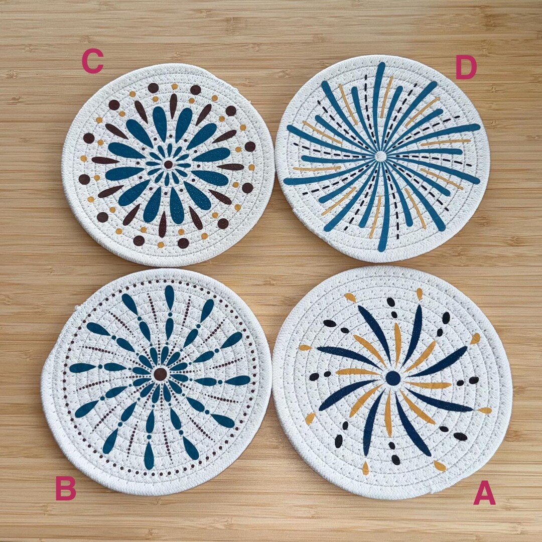 Scandinavian Starburst Trivets, Cotton Rope Hot Pads, Modern Mandala ...