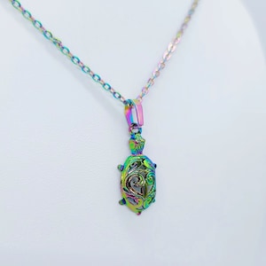 Rainbow Chromium Metal Sea Turtle Pendant Necklace - 19 Inch Stainless Steel Hypoallergenic Chain - Lobster Claw Closure - Alloy Pendant