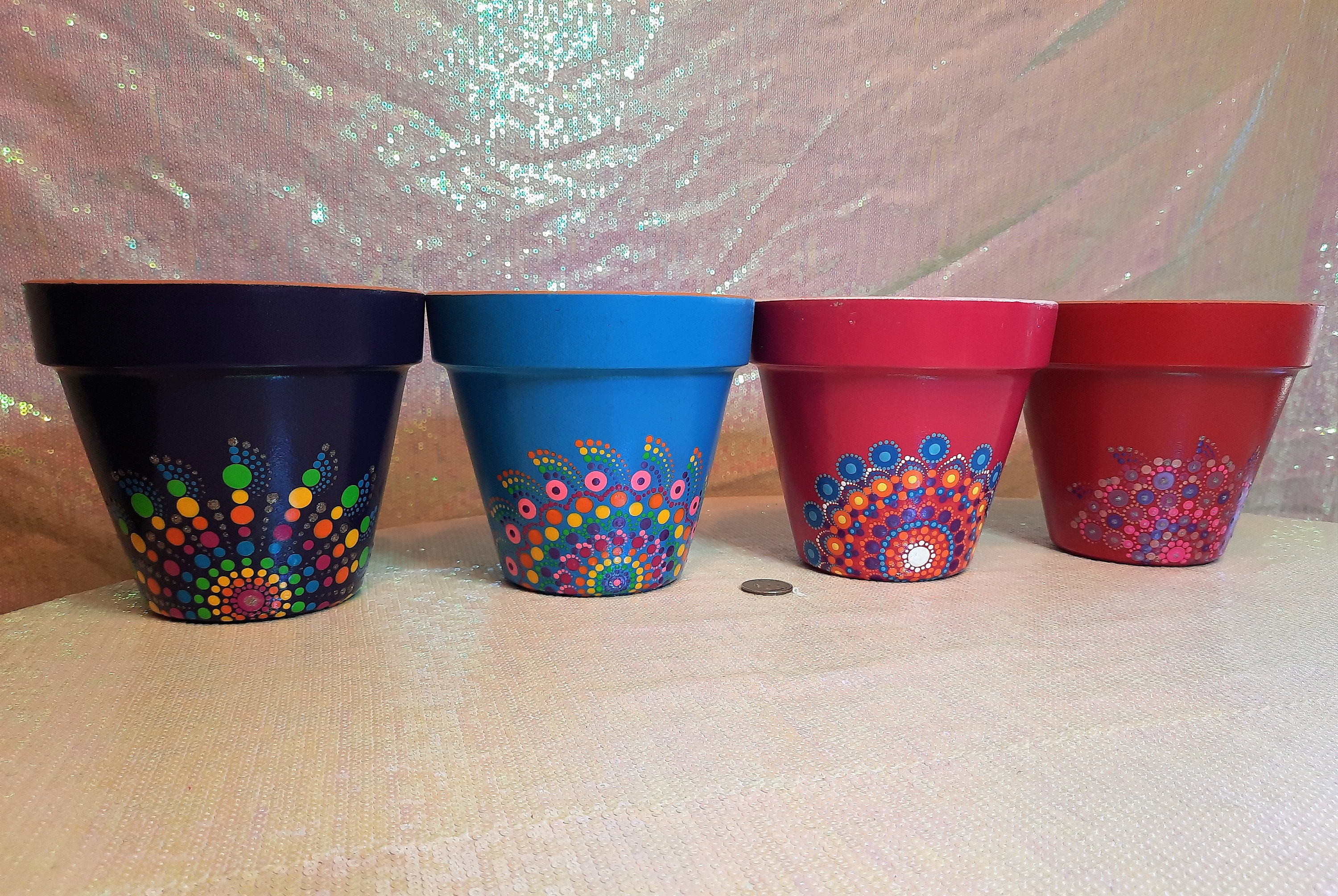 Medium Hand-painted Flower Pot Mandala Pattern Dot - Etsy