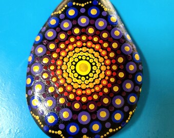 Handpainted Rainbow Dot Mandala Rock / Stone, Sealed, Pointillism, Geometric, Trippy, Zen, Meditation, Relax