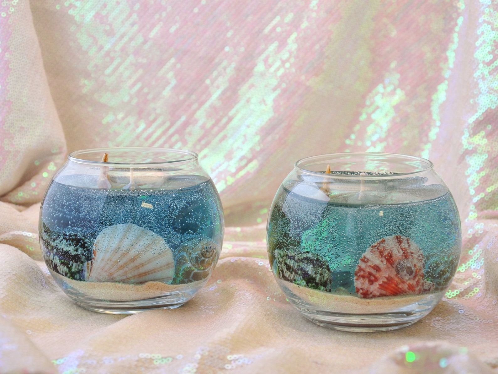 Scented Seascape Gel Candle Small Round Fishbowl Shape Real Etsy