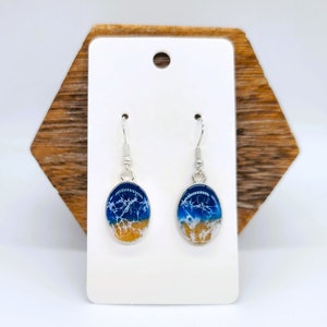 Real Sand Resin Waves Earrings/Oval Ocean Earrings/Beach Scene/Seascape Earrings/Made w/ Sand, Resin, Mica, & Hypoallergenic Stainless Steel
