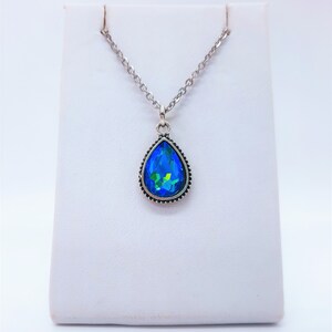 Handmade / Handcrafted Antiqued Silver Teal Blue Rhinestone Teardrop Pendant Necklace, 18&quot; Stainless Steel Chain, Hypoallergenic