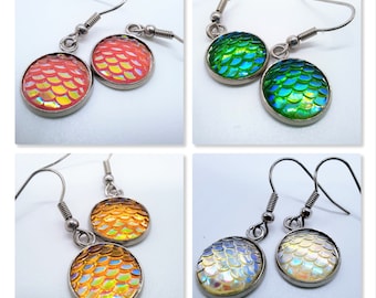 Handcrafted Iridescent Mermaid Scale Earrings / Dragon Scale Earrings / Made with Hypoallergenic Stainless Steel Ear Wire Hooks