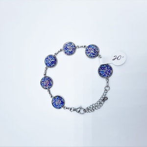 Handcrafted Iridescent Blue - Purple Druzy Stone Link Bracelet - Hypoallergenic Silver Stainless Steel-Adjustable-Lobster Claw Closure