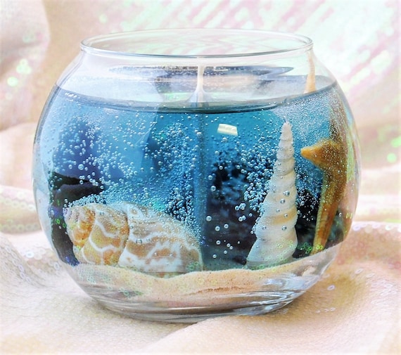 Scented Seascape Gel Candle Small Round Fishbowl Shape Real Etsy