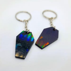 Small Holographic Eco-Friendly Epoxy Resin Coffin Shaped Key Chain