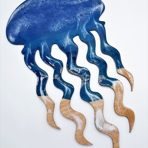 12" Handpainted Jellyfish - Eco-Friendly Resin Seascape Beach Scene, Dark Blue to Dark Teal, With or Without Real Sand, Painted on Wood