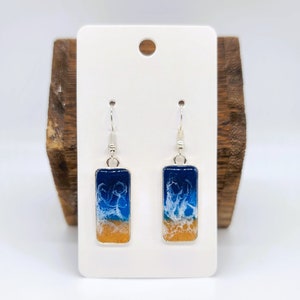 Real Sand Resin Waves Rectangle  Earrings / Ocean Earrings / Beach Scene / Seascape Earrings / Made w/ Sand, Resin, Mica, & Stainless Steel