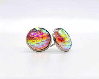 Handcrafted Iridescent Mermaid Scale Post Earrings