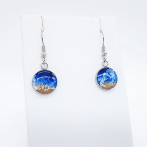 Real Sand Resin Waves Small Round Ocean Earrings/Beach Scene/Seascape Earrings/Made w/ Sand, Resin, Mica, & Hypoallergenic Stainless Steel