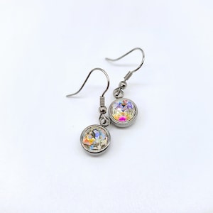 Handmade / Handcrafted Multifaceted Aurora Borealis Rhinestone Pendant Earrings - Hypoallergenic Stainless Ear Wire Hooks