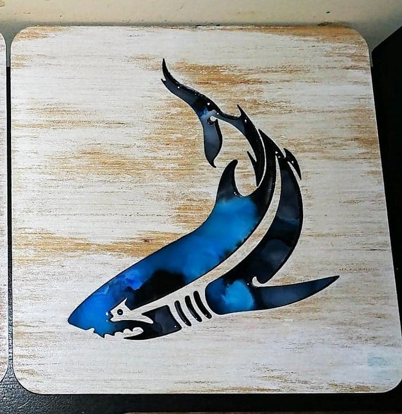 Shark Wall Art / Trivet / Hot Plate Painted W/ Alcohol Inks Etsy