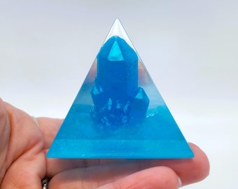 Eco-Friendly 2" Epoxy Resin Blue Orgonite Pyramid with Crystal Cluster Inside