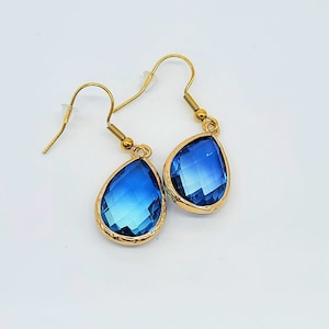 Handmade / Handcrafted Multifaceted Blue Ombre Teardrop Dangle Earrings - Hypoallergenic 18K Gold Plated Stainless Steel Ear Wire Hooks