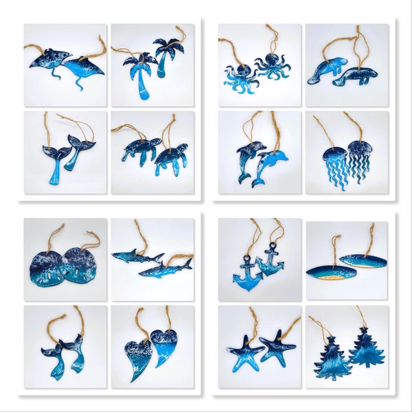 Handmade Resin and Wood Christmas Ornament/Ocean/Beach/Sealife -Shark, Whale Tail, Mantaray, Mermaid Tail, Starfish, Sand Dollar, Seashell
