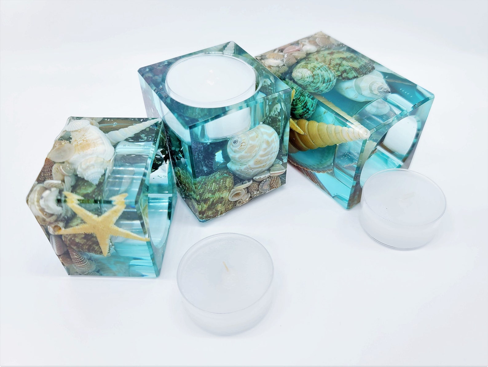 Ocean Themed Square Candle Holder Made With Ecofriendly Epoxy Etsy