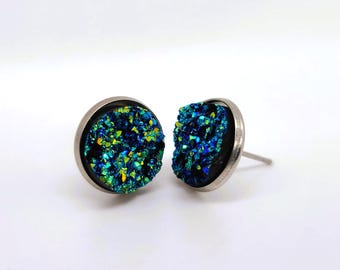 Handcrafted Iridescent Druzy Stone Post Earrings