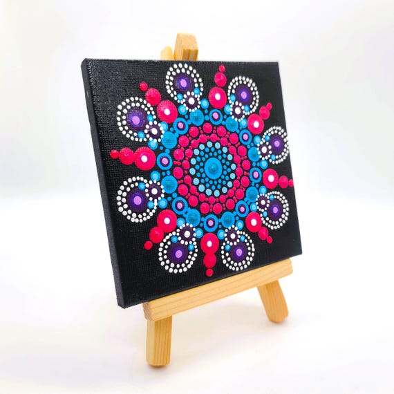 Mini Dot Mandala Painting, Handpainted on 4
