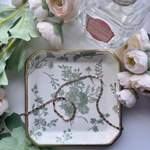 Handcrafted Ceramic Square Dish with Botanical Design for Jewelry with Gold Trim Soap Dish Trinket Tray Jewelry Storage