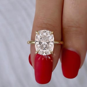 2 Carat Elongated Cushion Lab Grown Diamond Ring / Elongated Diamond Lab Created Diamond Solitaire Ring / Cathedral Comfort Fit / 14k Gold