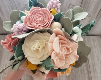 Large wedding bouquet, wool felt floral bouquet, bridal bouquet, wedding flowers, custom wedding bouquet