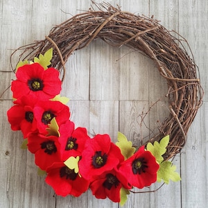 Spring wreath, poppy wreath, wildflower wreath, year round wreath, felt flower wreath, summer wreath,home decor,wedding gift, wedding decor