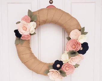 Spring wreath, Felt wreath, wildflower wreath, year round wreath, wool felt flower, spring wedding,home decor, fall decor,wedding decor