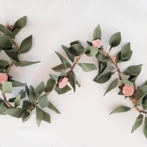 Felt leaf garland, rose garland, rose bud spring wedding, wedding decor, felt flowers, leaf swag, nursery decor, baby room decor, baby girl