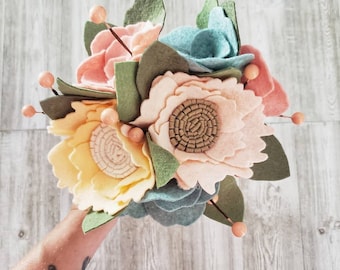 Felt flower bouquet, summer wedding bouquet, floral stems